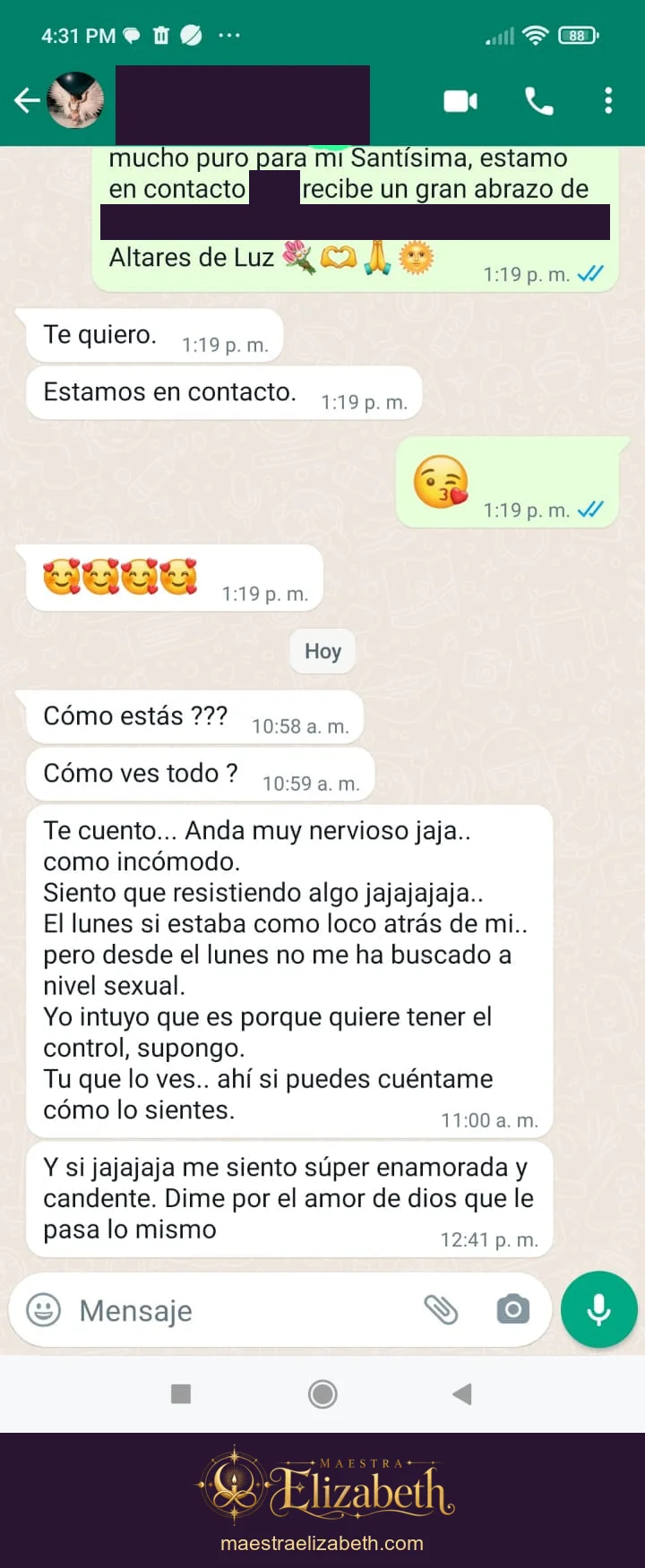 Conversación de seguimiento personal; conversación con datos personales protegidos.