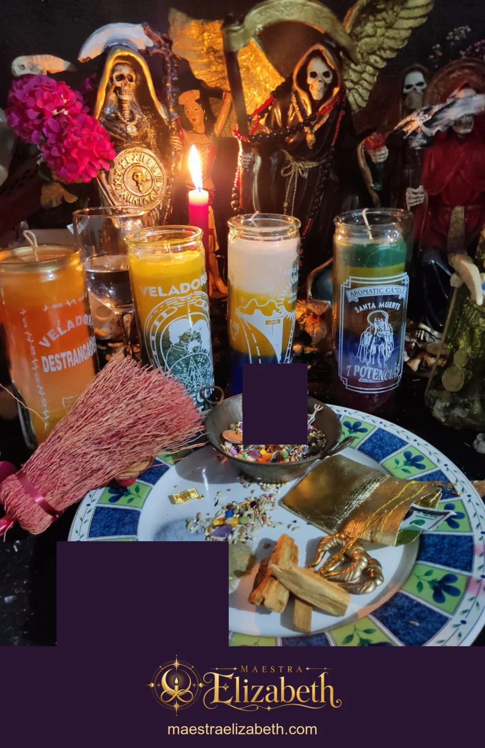 Elementos para una velación de pareja en el altar de Maestra Elizabeth.