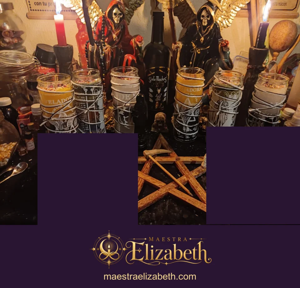 Preparación de ofrendas ante el altar en el altar de Maestra Elizabeth.